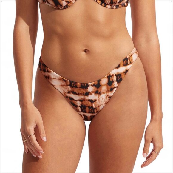 Seafolly Australia Copper Tan High Tide High Cut Pant Swimsuit Bottoms NWT US 8 - Picture 1 of 6